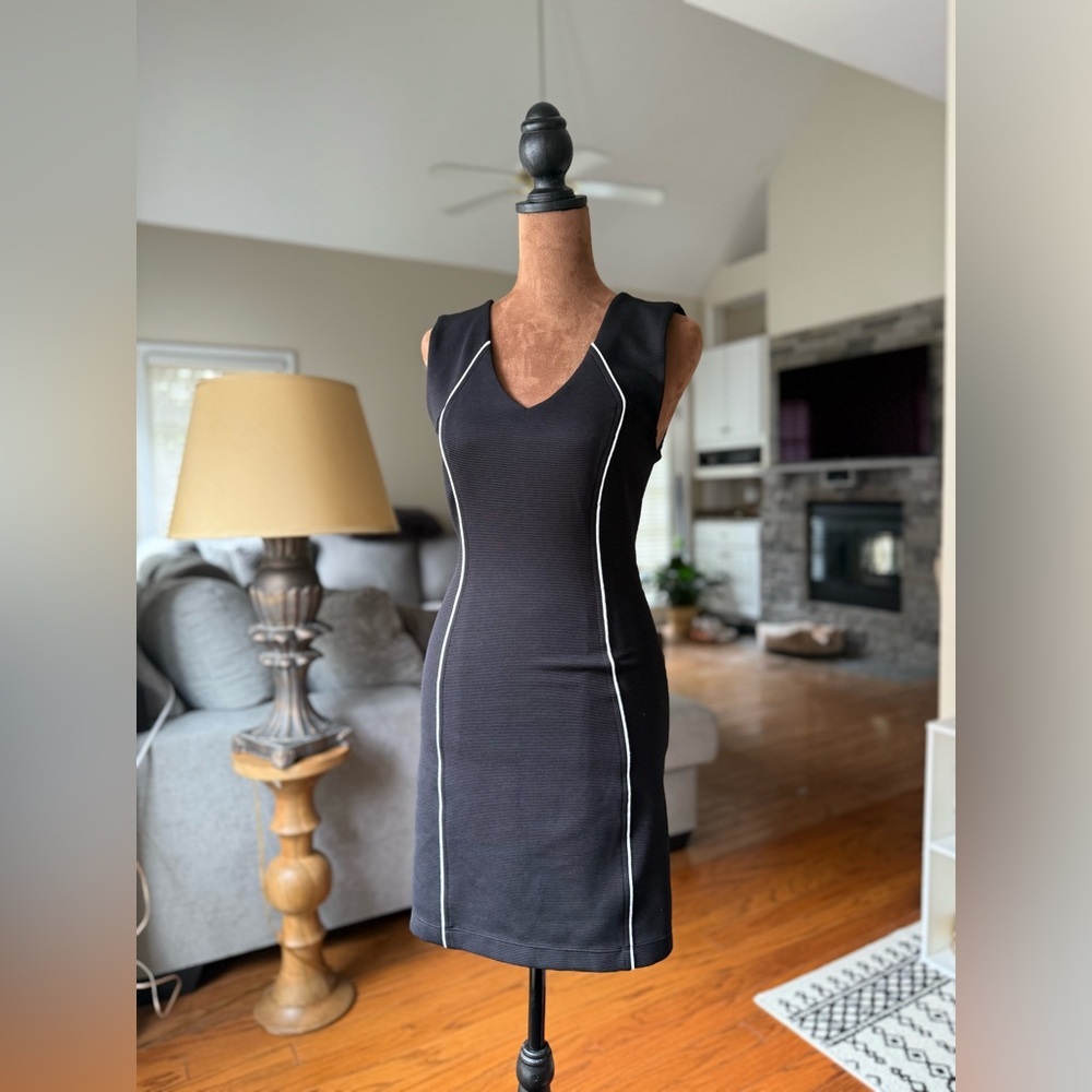 Armani Exchange Black Mini Dress with White Piping - Picture 4 of 6